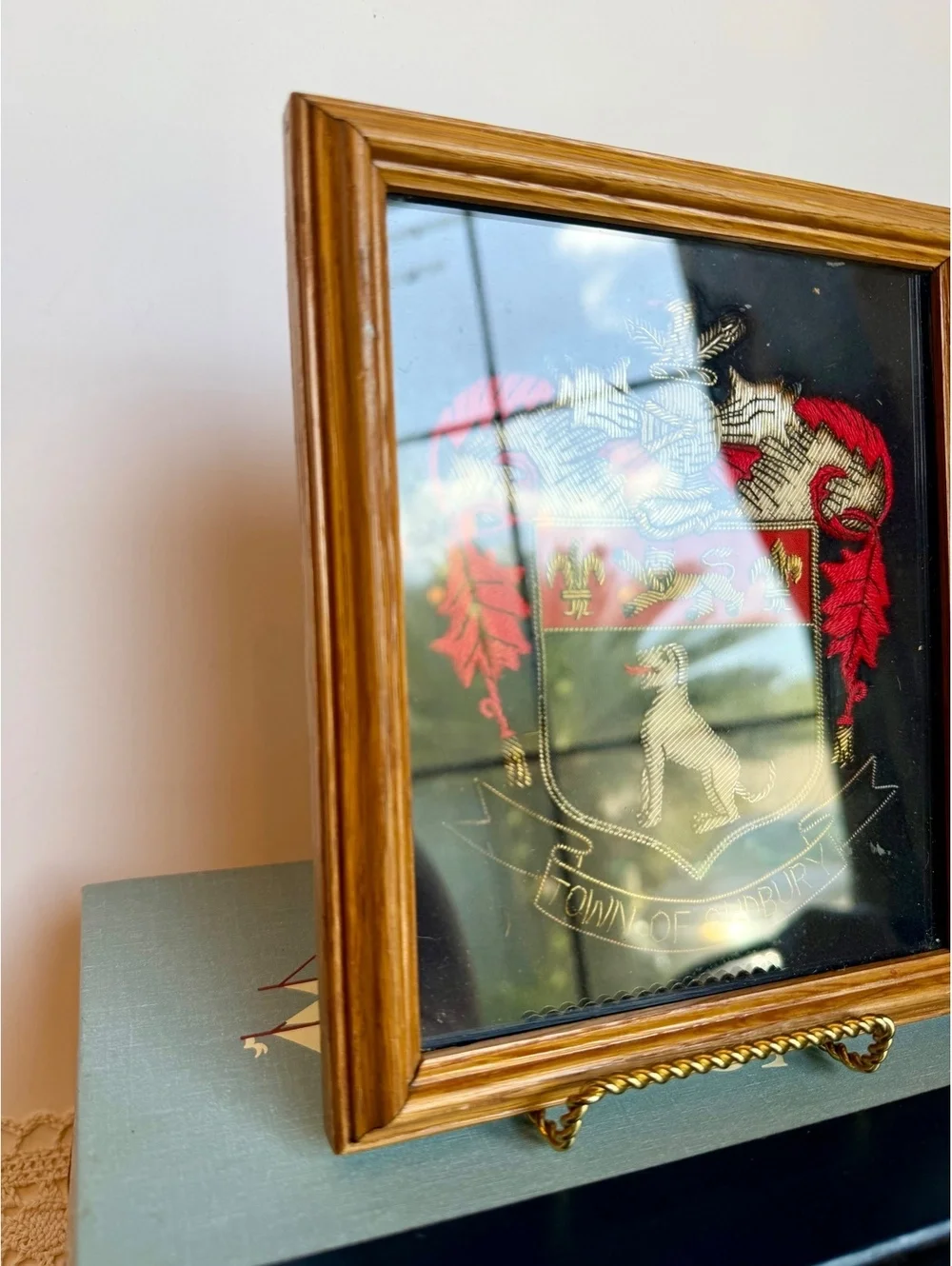 Vintage Town of Sudbury England Coat of Arms Embroidery Framed Wall Art